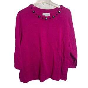 Sag Harbor 2X Plus Pink 3/4 Sweater Beaded Scoop Neck Spring Summer Blouse